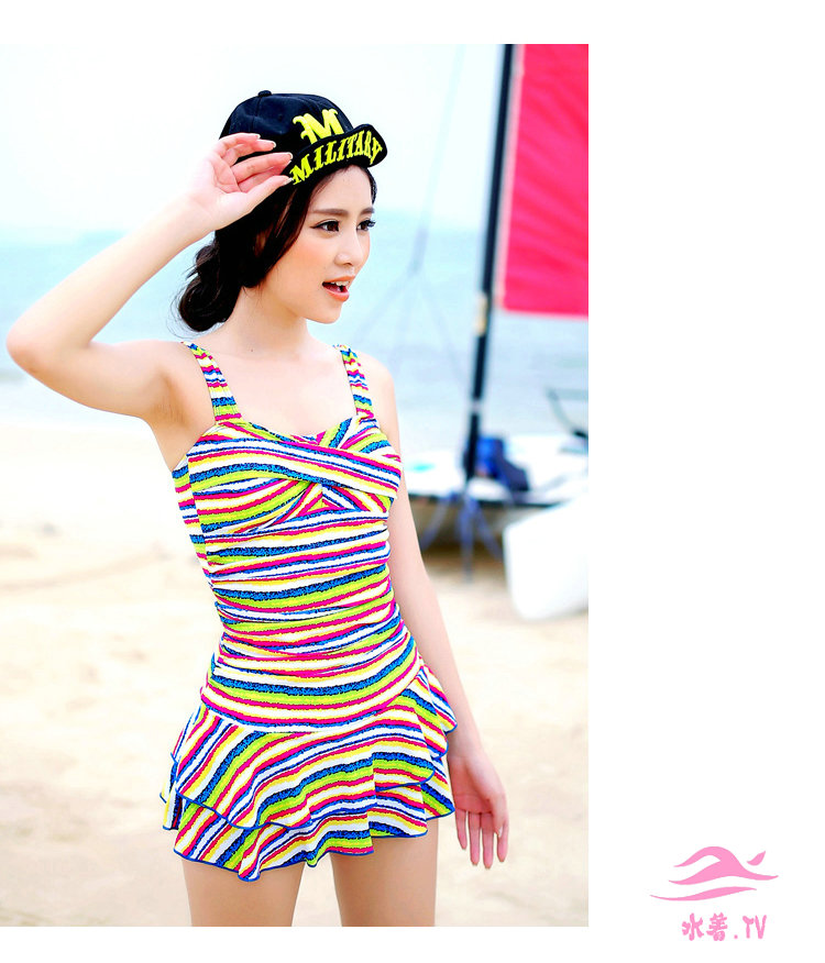 水着2014新品yintao虹色の縞模様の多い袖山大ヤードワンピース裙式のもの